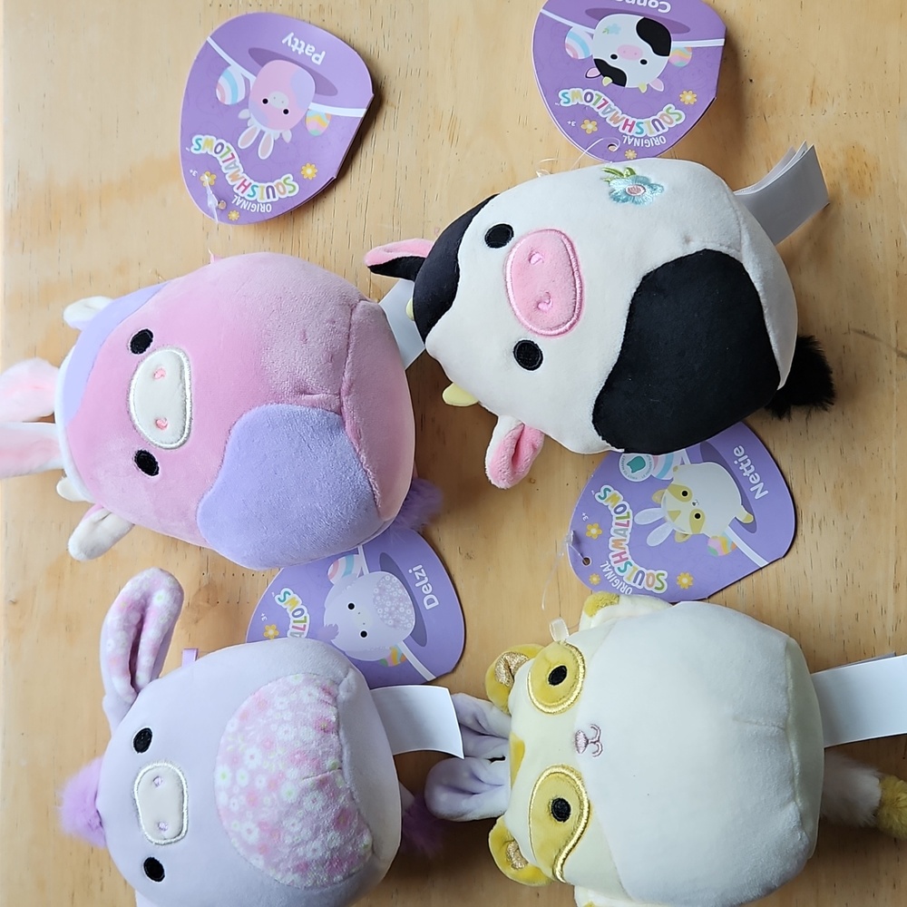 Four Mini Squishmallows Stuffed Animals Set - Pink, Purple, Black, White, Cream - Picture 11 of 11